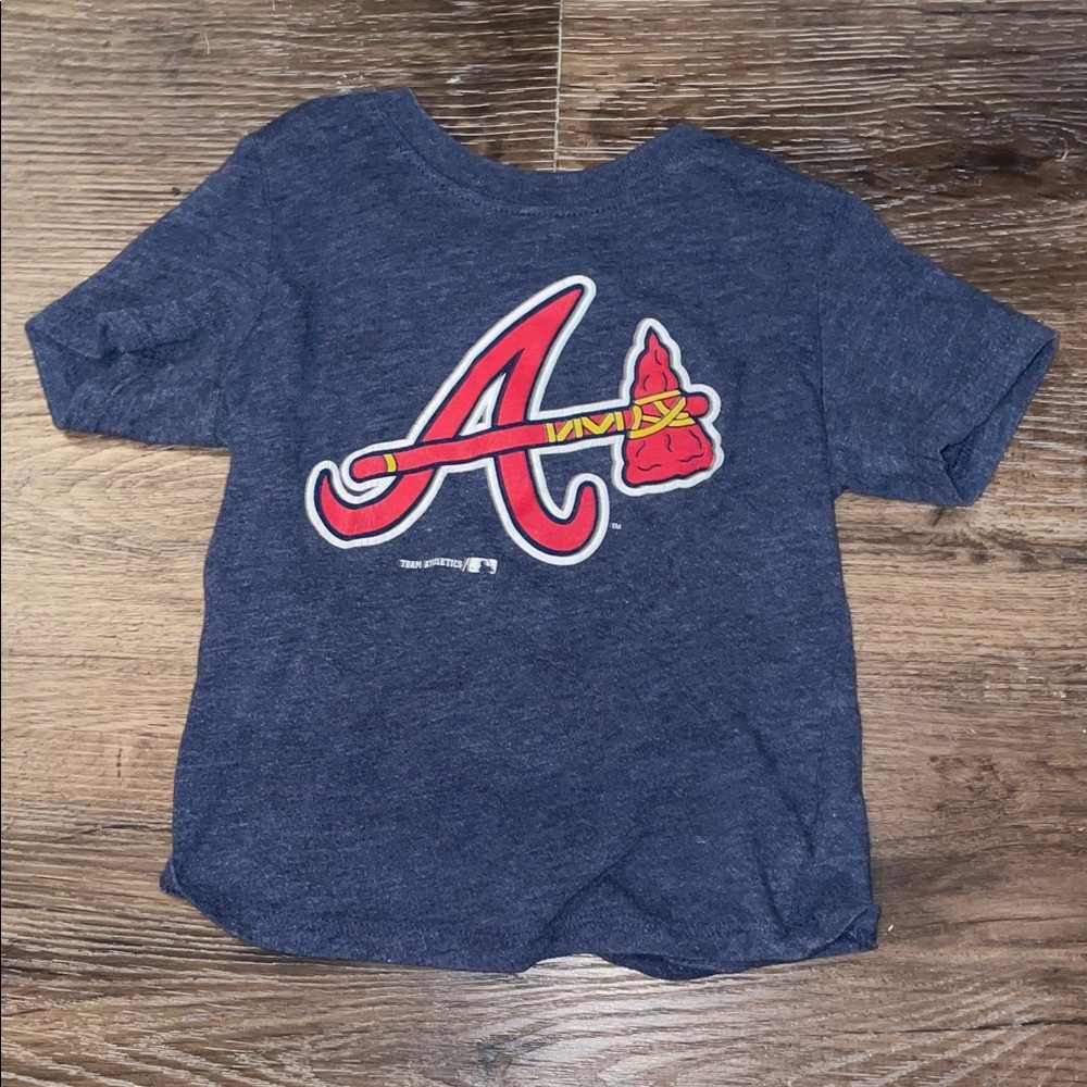 Kids Atlanta Braves Navy Blue Tee with Red Logo